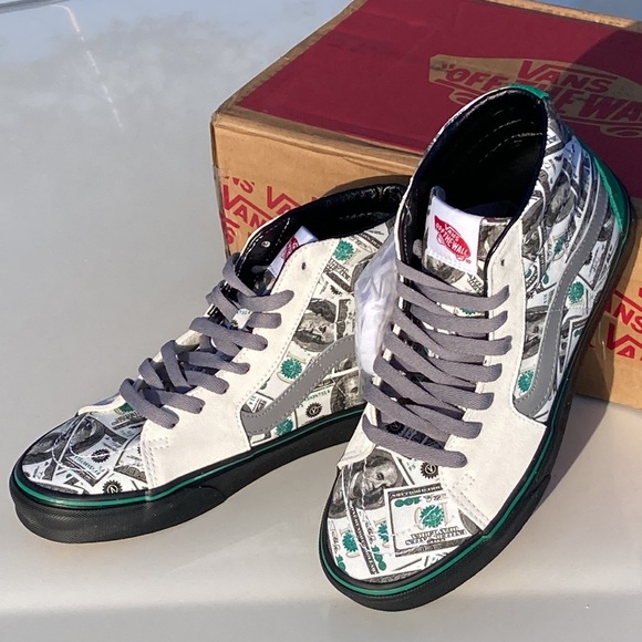 VANS Money Makers $$$ Size 7 Mens = 8.5 Womens Cream Green Black Gray Sk8 Hi Top